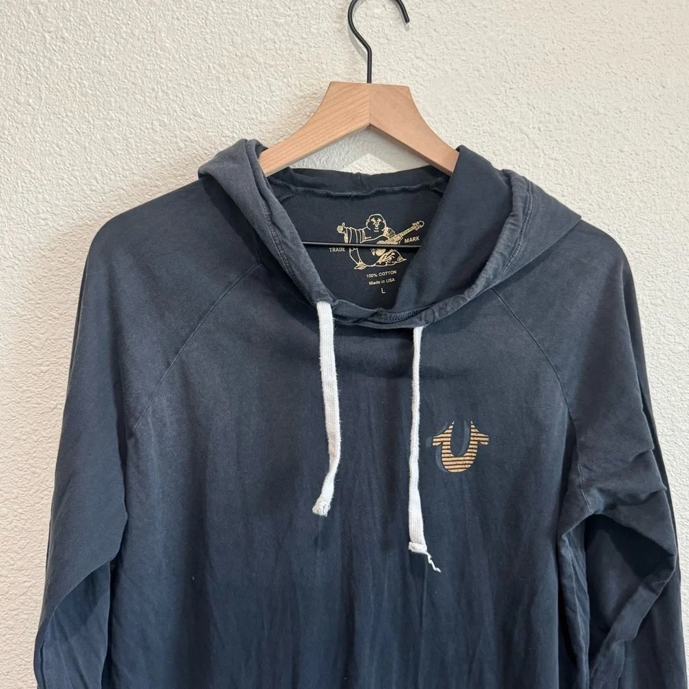 True Religion Mens Large Buddha World Tour Hoodie‎ Black Grey Casual Streetwear